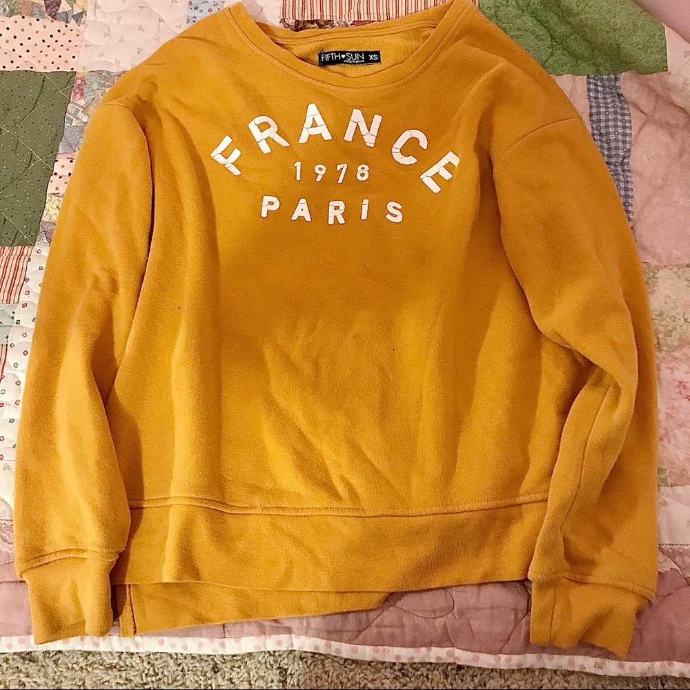⭐️3/$15⭐️ Paris France Fleece Mustard Yellow Sweatshirt